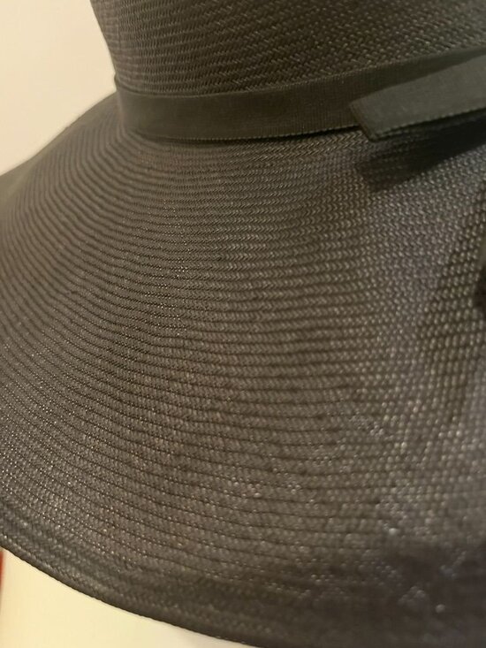 Rare, archival 1970s Yves Saint Laurent womens black wide brim straw sun hat main image 7